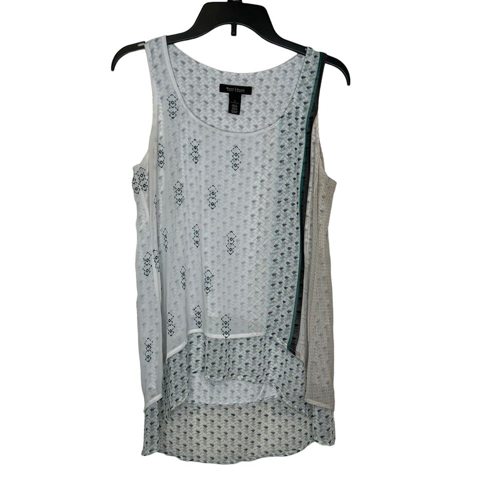 WHBM Women Tank Top Lined Mix Abstract Print Sheer Chiffon Layered Lo High Small